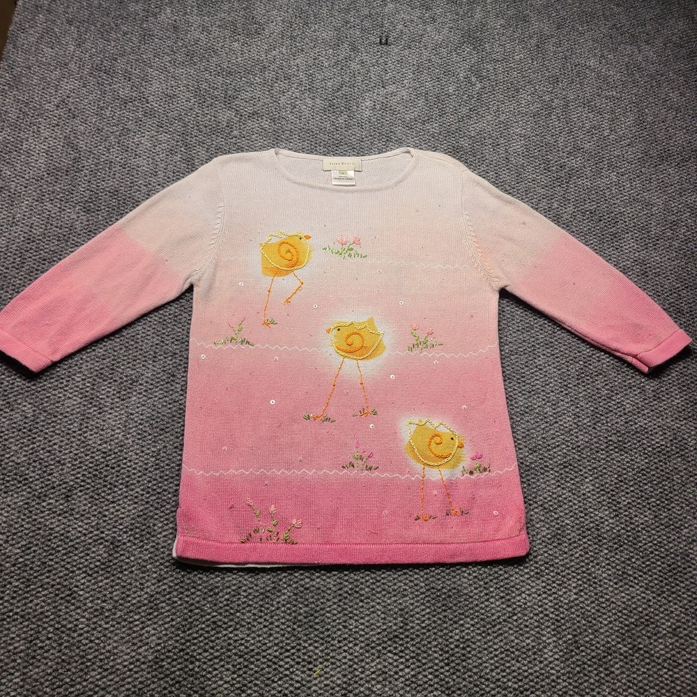 Vintage Susan Bristol Sweater Womens M Pink Embroidered Floral Sequin Ombre